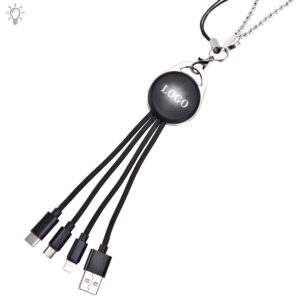 כבל טעינה מהיר USB רב-חיבורי עם תאורת לד ומחזיק מפתחות - רקס