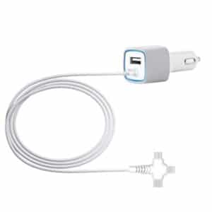 מטען רכב USB כפול עם כבל מובנה וחיבור משולש אוניברסלי