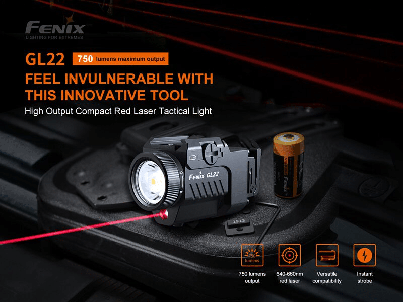 פנס נשק טקטי Fenix GL22 עם לייזר אדום | 750 לומנס 1 פנס נשק טקטי Fenix GL22 עם לייזר אדום | 750 לומנס פנס נשק טקטי Fenix GL22 עם לייזר אדום | 750 לומנס